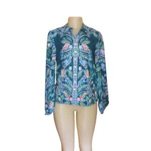 Lilly Pulitzer Tavia Top Valencia Teal Rain Florist Engineered Blouse Size S